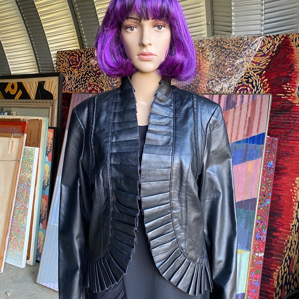Yvonne & Marie Black Pleated Leather Jacket